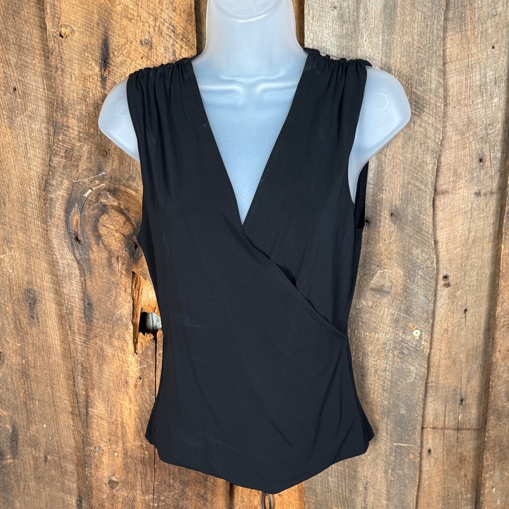 Tahari Black Sleeveless Wrap Top